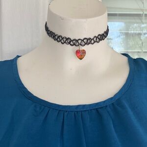 Y2k Inspired Crystal Heart Pendant Tattoo Choker